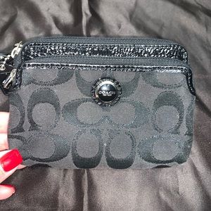 Coach black/silver double zip small wristlet